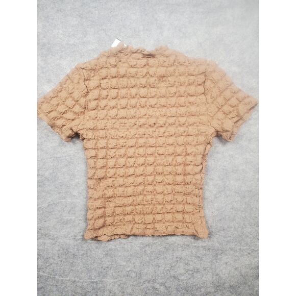 NWT Juniors Persaya S Taupe Short Sleeve Popcorn Top Super Stretchy - Picture 2 of 8
